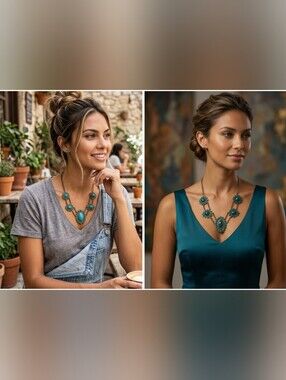 Turquoise Statement Necklace Gold/Silver Tone Beaded Southwestern Boho